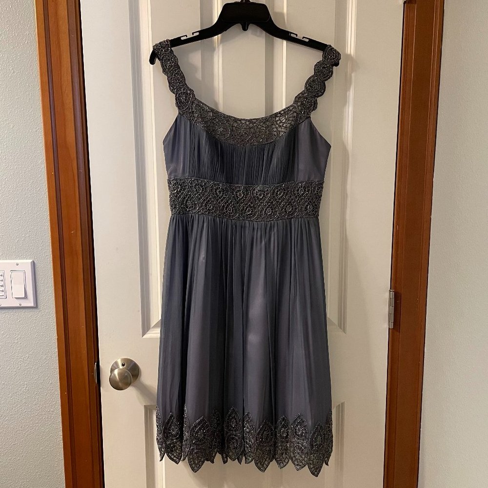Adrianna Papell Evening Essentials purple blue sequined dress, size 4